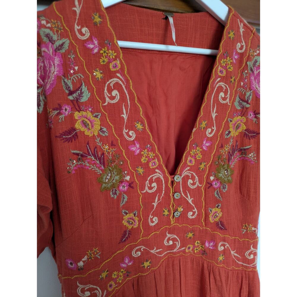 Free People Maisle Embroidered Maxi Dress Burnt Orange- Worn once - Picture 5 of 7
